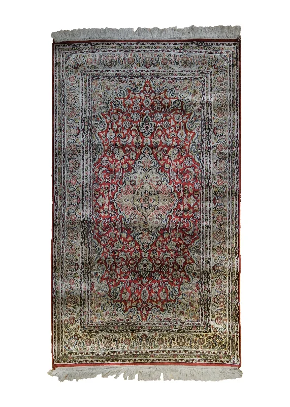 Oriental Rug Kashmiri Handmade Area Traditional 2'6"x4'0" (3x4) Red Green Floral Design #A34207