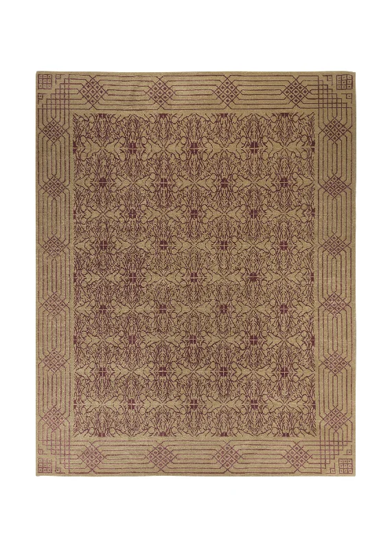 Oriental Rug Nepalese Handmade Area Modern 8'0"x10'0" (8x10) Whites/Beige Purple Geometric Design #21736