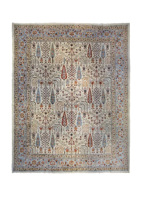 Oriental Rug Pakistani Handmade Area Transitional 14'2"x16'8" (14x17) Whites/Beige Blue Tree of Life Bakhshayesh Design #A34181