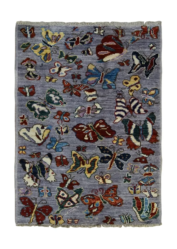 Oriental Rug Pakistani Handmade Area Transitional 2'1"x3'0" (2x3) Gray Multi-color Animals Pictorial Gabbeh Design #A34173