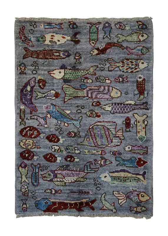 Oriental Rug Pakistani Handmade Area Transitional 2'2"x3'0" (2x3) Gray Multi-color Animals Pictorial Gabbeh Design #A34178