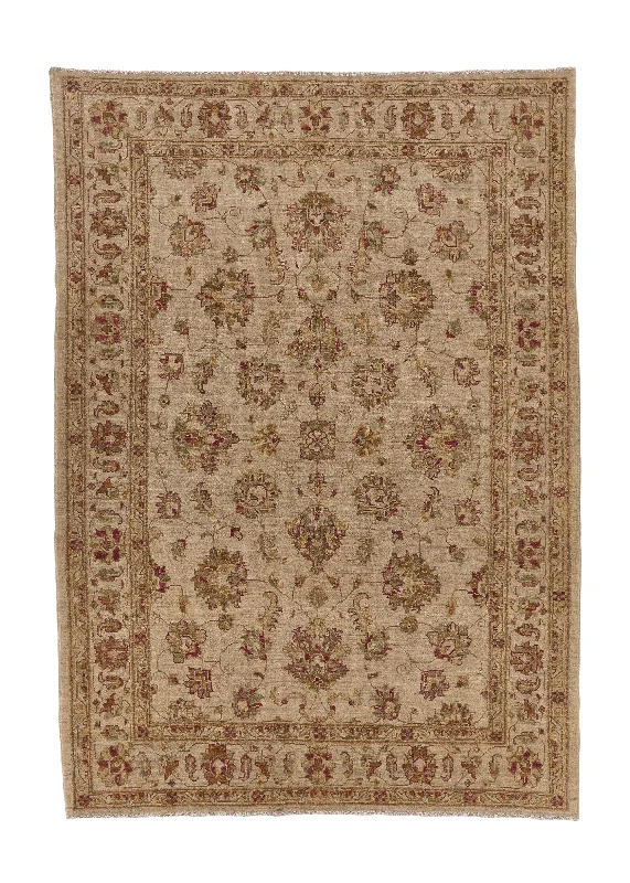 Oriental Rug Pakistani Handmade Area Transitional 5'0"x6'11" (5x7) Whites/Beige Yellow/Gold Floral Oushak Design #35411