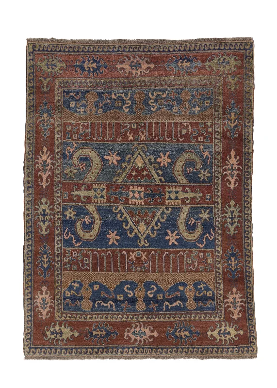 Oriental Rug Pakistani Handmade Area Transitional 5'6"x7'8" (6x8) Blue Red Geometric Design #33660