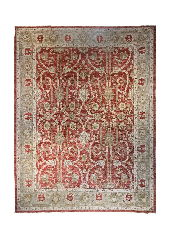 Oriental Rug Pakistani Handmade Area Transitional 8'0"x10'6" (8x11) Whites/Beige Red Antique Washed Floral Design #A34218