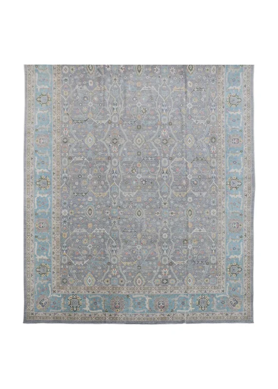 Oriental Rug Pakistani Handmade Area Transitional Neutral 16'2"x26'0" (16x26) Gray Blue Floral Heriz Design #A34327