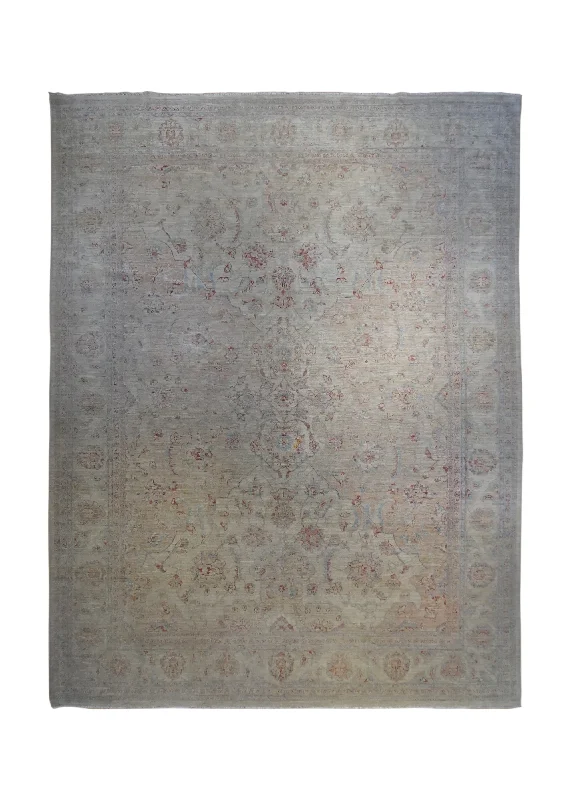 Oriental Rug Pakistani Handmade Area Transitional Neutral 9'3"x12'1" (9x12) Whites/Beige Silver Wash Floral Design #A34187