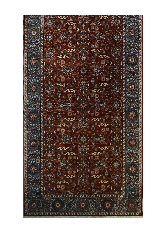 Oriental Rug Pakistani Handmade Runner Traditional 5'1"x19'6" (5x20) Red Blue Choeb Floral Design #A33813