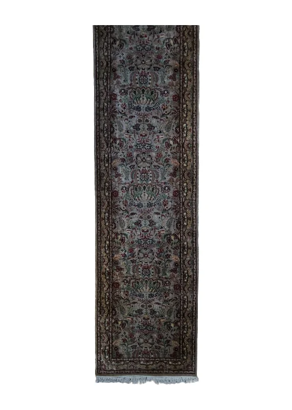 Oriental Rug Pakistani Handmade Runner Transitional 2'3"x8'3" (2x8) Gray Red Floral Design #A33052