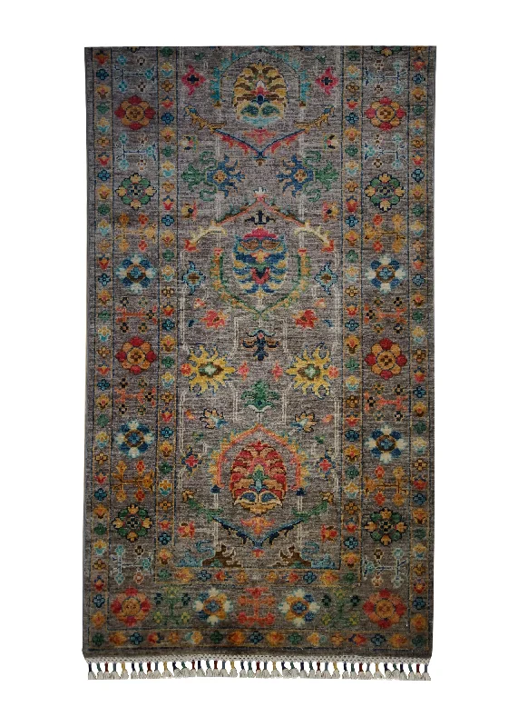 Oriental Rug Pakistani Handmade Runner Transitional 2'8"x10'2" (3x10) Brown Multi-color Souzani Floral Oushak Design #A33128