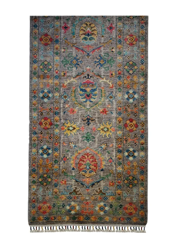 Oriental Rug Pakistani Handmade Runner Transitional 2'8"x10'2" (3x10) Brown Multi-color Souzani Floral Oushak Design #A33129