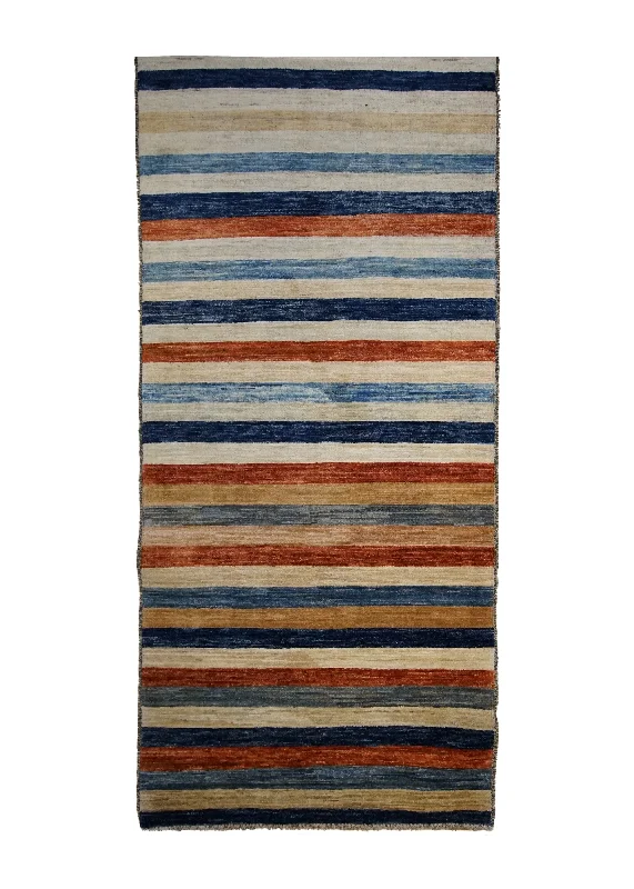 Oriental Rug Pakistani Handmade Runner Transitional 2'8"x9'6" (3x10) Multi-color Red Blue Gabbeh Stripes Design #A32638