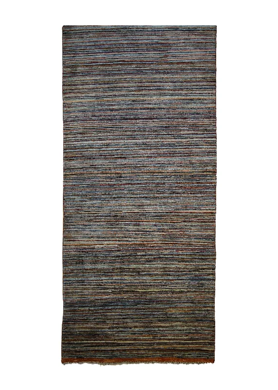 Oriental Rug Pakistani Handmade Runner Transitional 2'7"x9'6" (3x10) Multi-color Red Gabbeh Stripes Design #A32640