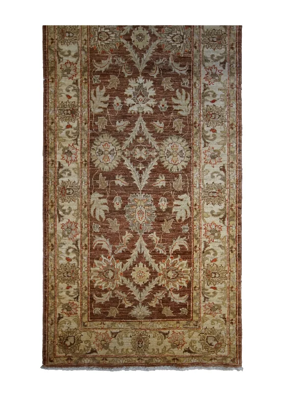 Oriental Rug Pakistani Handmade Runner Transitional 3'1"x9'10" (3x10) Red Yellow/Gold Antique Washed Oushak Floral Design #A32798