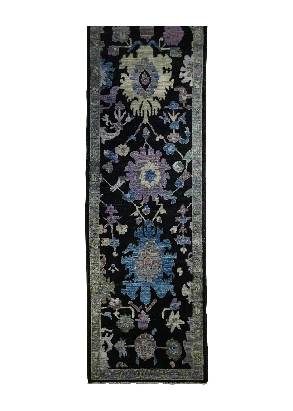 Oriental Rug Pakistani Handmade Runner Transitional 2'9"x11'6" (3x12) Blue Whites/Beige Purple Ariana Geometric Design #A34124