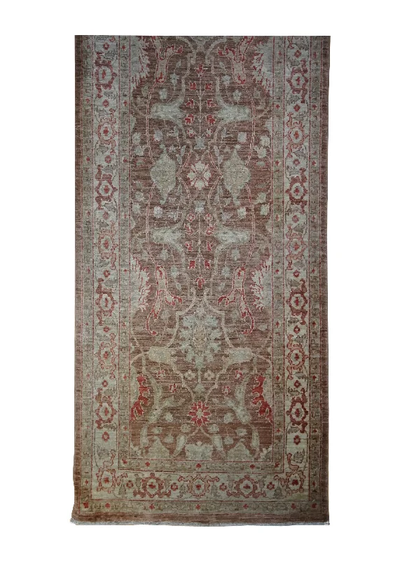 Oriental Rug Pakistani Handmade Runner Transitional 3'0"x22'10" (3x23) Brown Antique Washed Oushak Floral Design #A33034