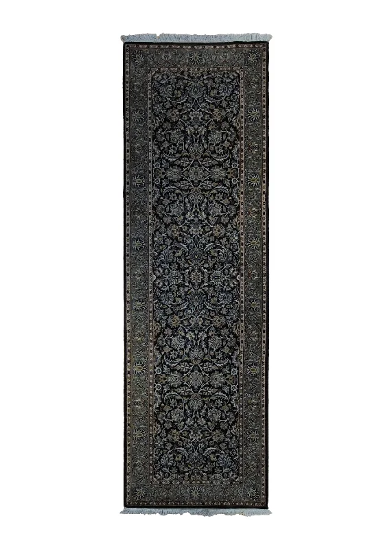 Oriental Rug Pakistani Handmade Runner Transitional 2'7"x8'4" (3x8) Black Floral Design #A34316