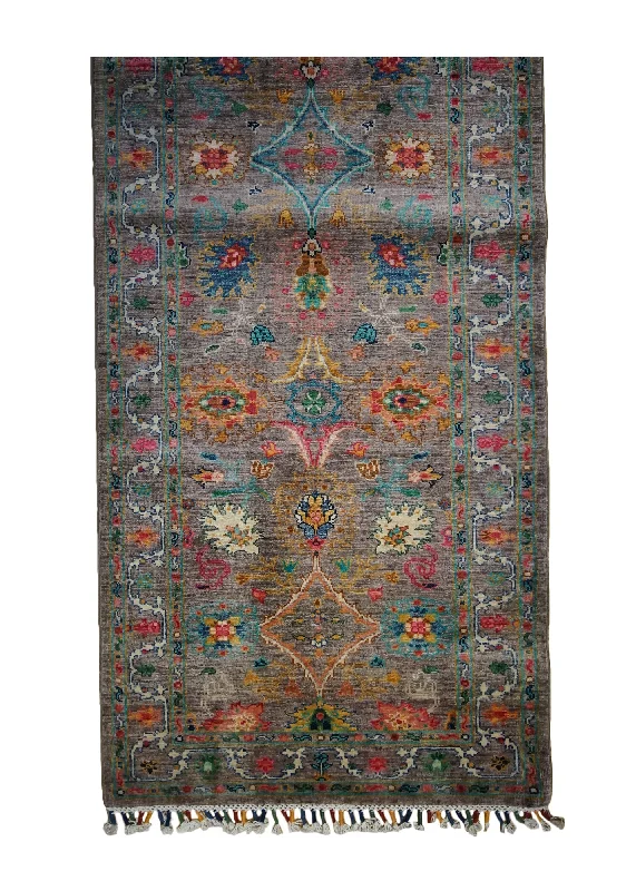 Oriental Rug Pakistani Handmade Runner Transitional 2'9"x8'5" (3x8) Brown Multi-color Souzani Floral Oushak Design #A33126