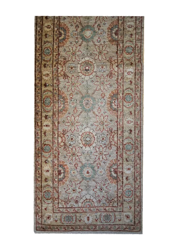 Oriental Rug Pakistani Handmade Runner Transitional Neutral 2'8"x16'1" (3x16) Whites/Beige Antique Washed Oushak Floral Design #A33612