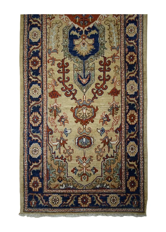 Oriental Rug Pakistani Handmade Runner Transitional Tribal 2'8"x9'11" (3x10) Yellow/Gold Blue Floral Heriz Design #A33358