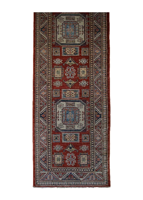 Oriental Rug Pakistani Handmade Runner Transitional Tribal 2'9"x11'4" (3x11) Red Kazak Geometric Design #A33437