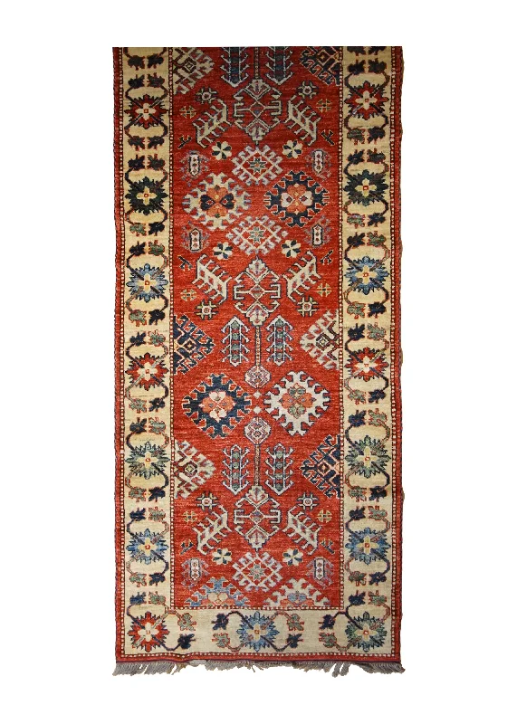 Oriental Rug Pakistani Handmade Runner Transitional Tribal 2'9"x14'2" (3x14) Red Kazak Geometric Design #A32284