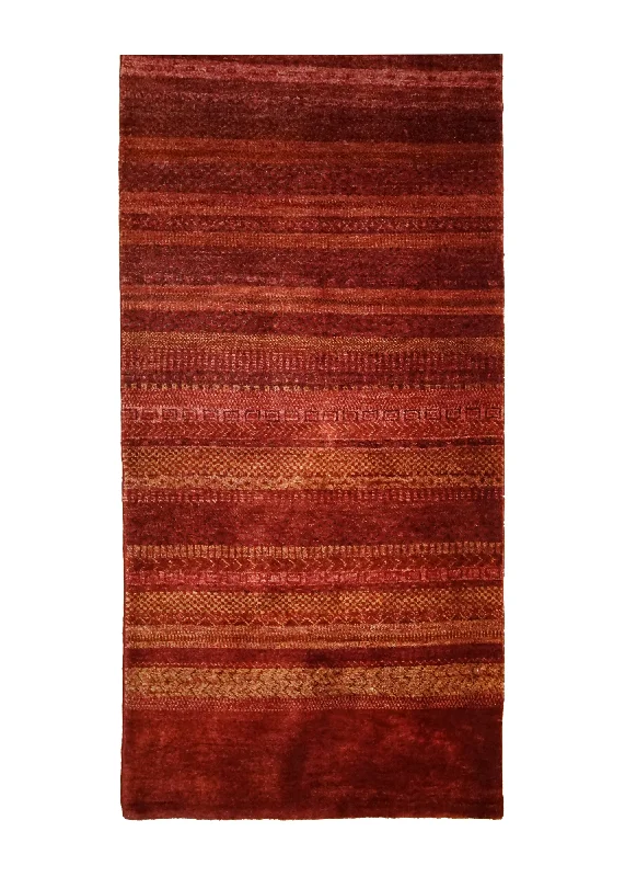 Oriental Rug Pakistani Handmade Runner Transitional Tribal 2'6"x14'9" (3x15) Red Gabbeh Plain Design #A32797