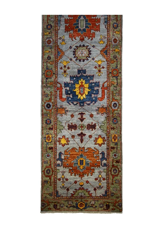 Oriental Rug Pakistani Handmade Runner Transitional Tribal 2'6"x15'11" (3x16) Blue Green Ariana Floral Serapi Design #A32203