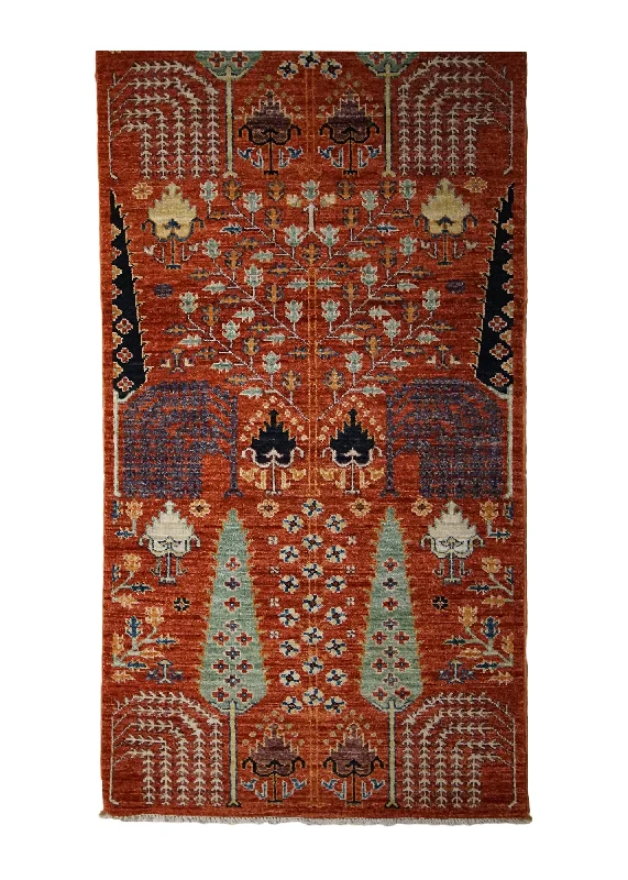 Oriental Rug Pakistani Handmade Runner Transitional Tribal 2'8"x16'1" (3x16) Red Ariana Tree of Life Bakhshayesh Nooristan Design #A32341