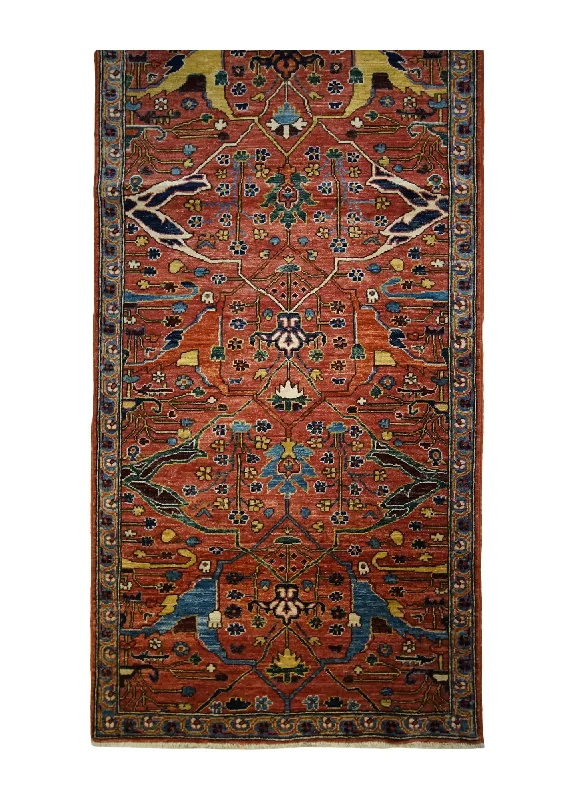 Oriental Rug Pakistani Handmade Runner Transitional Tribal 2'9"x16'0" (3x16) Red Floral Serapi Design #A32706