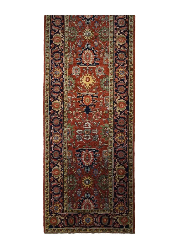 Oriental Rug Pakistani Handmade Runner Transitional Tribal 3'2"x18'0" (3x18) Red Blue Green Serapi Geometric Design #A33592