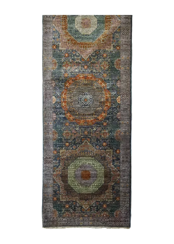 Oriental Rug Pakistani Handmade Runner Transitional Tribal 2'6"x19'7" (3x20) Green Mamluk Geometric Nooristan Design #A33804