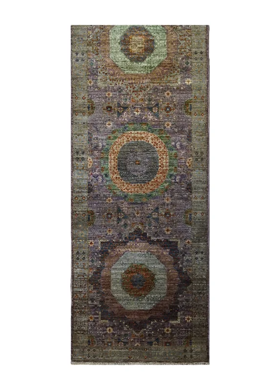 Oriental Rug Pakistani Handmade Runner Transitional Tribal 2'6"x19'7" (3x20) Green Purple Mamluk Geometric Nooristan Design #A33806