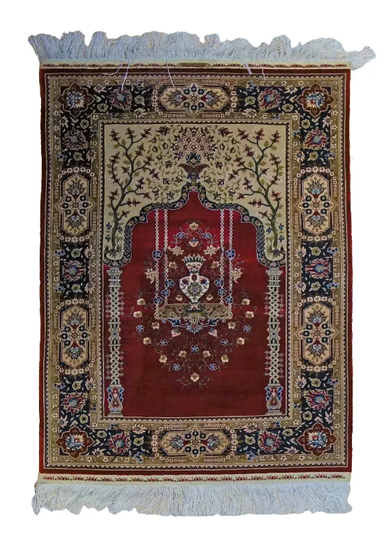 Oriental Rug Turkish Handmade Area Traditional 2'3"x3'1" (2x3) Red Yellow/Gold Prayer Rug Hereke Design #A34346