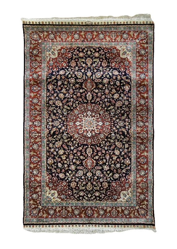 Oriental Rug Turkish Handmade Area Traditional 2'6"x4'2" (3x4) Red Black Floral Design #A34211