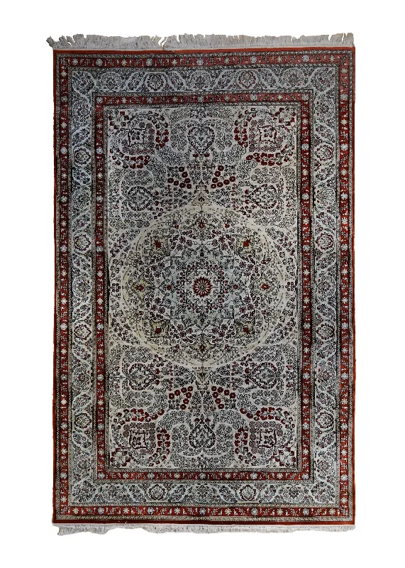 Oriental Rug Turkish Handmade Area Traditional 5'1"x7'11" (5x8) Red Whites/Beige Floral Design #A34235