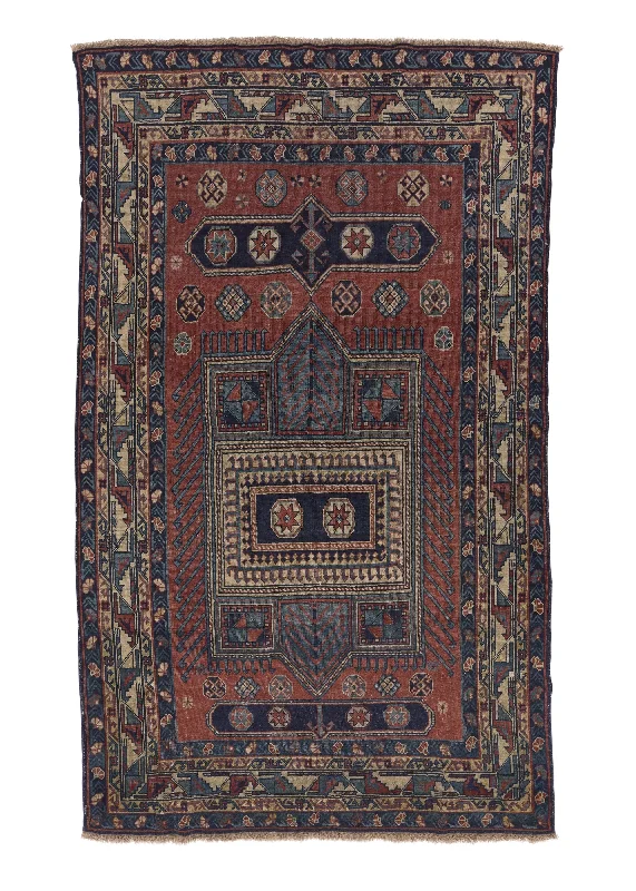 Oriental Rug Turkish Handmade Area Antique Tribal 4'5"x7'5" (4x7) Orange Blue Geometric Design #25925