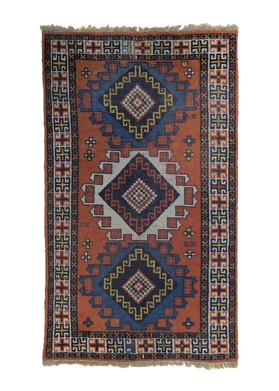 Oriental Rug Turkish Handmade Area Tribal 3'7"x6'1" (4x6) Red Geometric Design #A34225