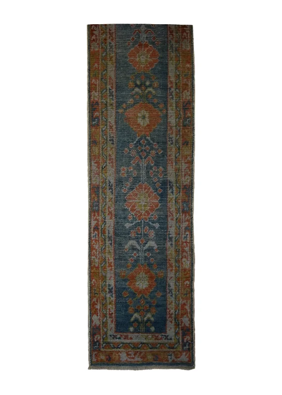 Oriental Rug Turkish Handmade Runner Traditional 1'3"x5'7" (1x6) Blue Red Floral Design #A33368