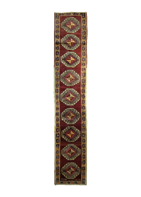 Oriental Rug Turkish Handmade Runner Tribal 1'7"x8'10" (2x9) Red Geometric Kazak Design #A33372