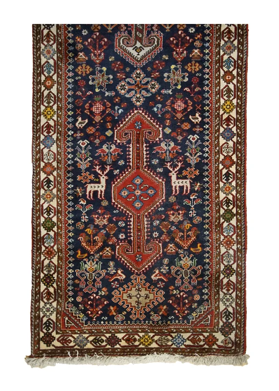 Persian Rug Abadeh Handmade Runner Tribal 2'9"x12'9" (3x13) Blue Red Geometric Animals Design #A33299