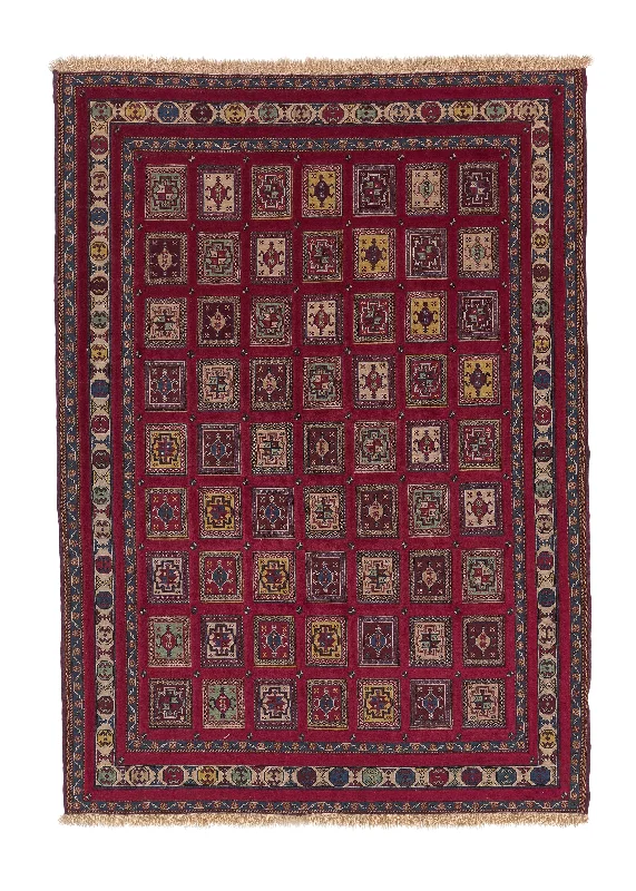 Persian Rug Azerbaijan Handmade Area Tribal 5'4"x7'10" (5x8) Red Multi-color High Low Pile Design #31521