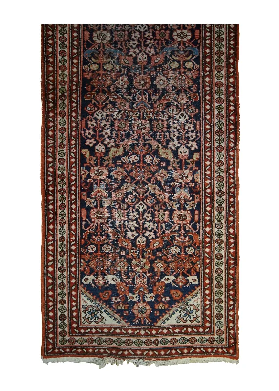 Persian Rug Azerbaijan Handmade Runner Tribal Antique 3'7"x11'7" (4x12) Blue Red Geometric Design #A32958