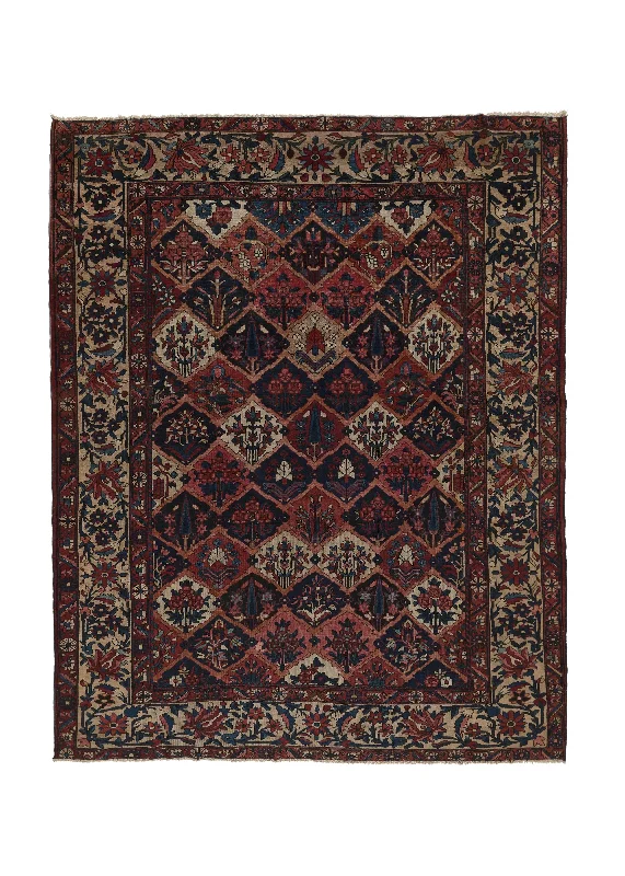 Persian Rug Bakhtiari Handmade Area Antique Tribal 8'7"x11'0" (9x11) Red Blue Garden Design #20578