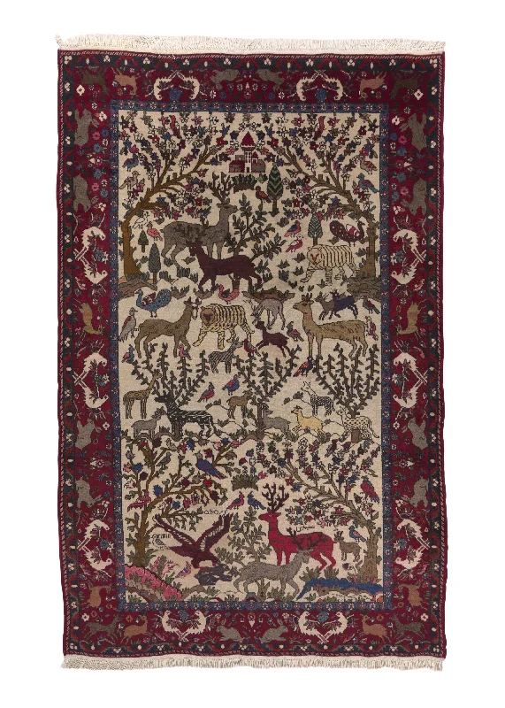 Persian Rug Bakhtiari Handmade Area Traditional Tribal 5'2"x8'2" (5x8) Whites/Beige Pictorial Animals Design #33475