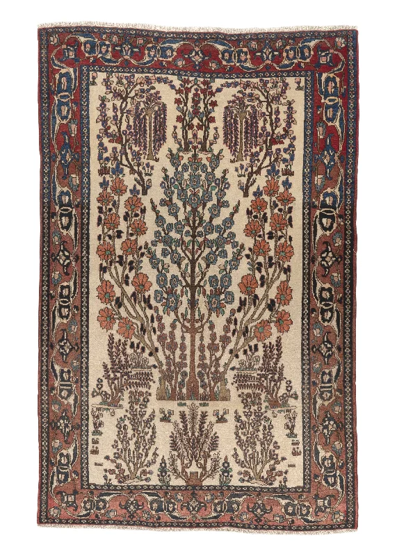 Persian Rug Bakhtiari Handmade Area Tribal 4'9"x7'1" (5x7) Red Whites/Beige Tree of Life Design #17732