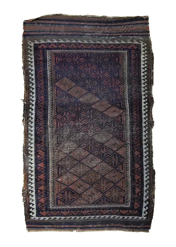 Persian Rug Baloch Handmade Area Antique Tribal 2'6"x4'1" (3x4) Brown Geometric Design #A34196