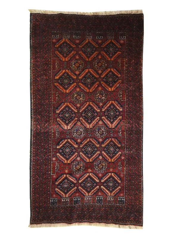 Persian Rug Baloch Handmade Runner Tribal 3'0"x5'5" (3x5) Red Geometric Design #A21315