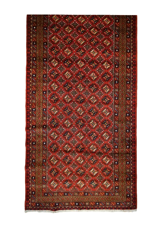 Persian Rug Baloch Handmade Runner Tribal 4'5"x10'1" (4x10) Red Geometric Design #A33412