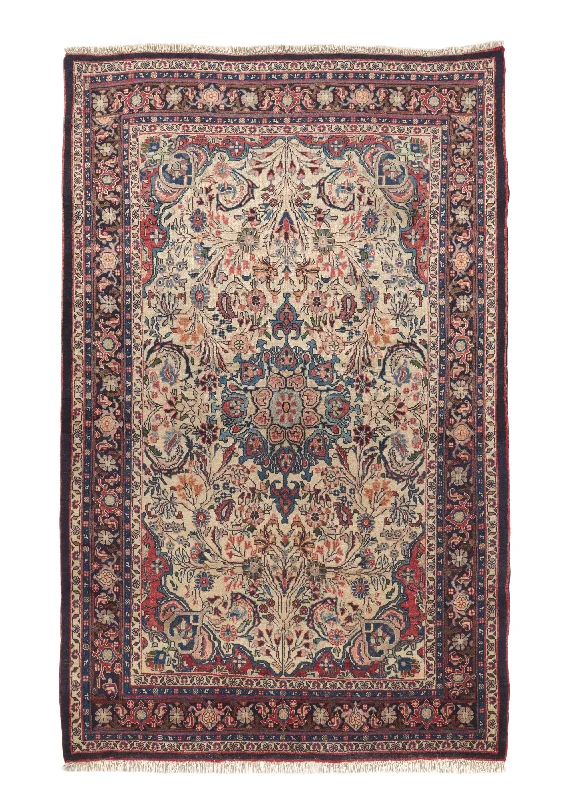 Persian Rug Bijar Handmade Area Traditional 4'9"x7'2" (5x7) Blue Red Whites/Beige Floral Design #19963