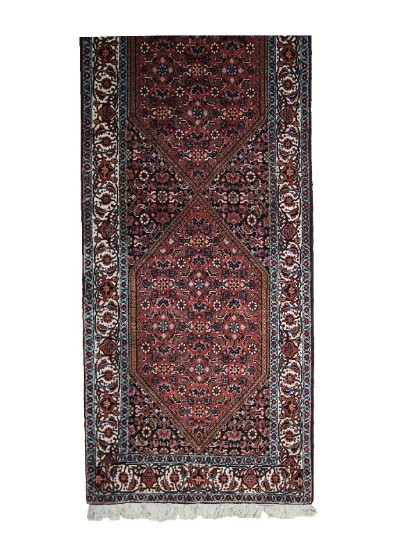 Persian Rug Bijar Handmade Runner Traditional 2'2"x10'2" (2x10) Red Blue Geometric Herati Design #A33294